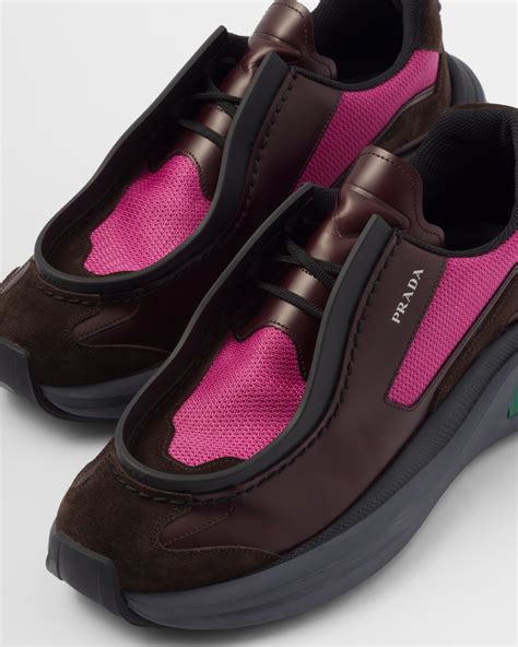 Garnet/peony Pink Systeme Brushed Leather Sneakers With 